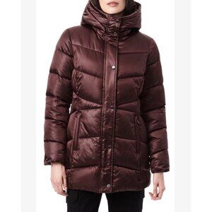 Bernardo Bundle Up Quilted Hooded Puffer Jacket Water Resistant S Bordeaux NEW